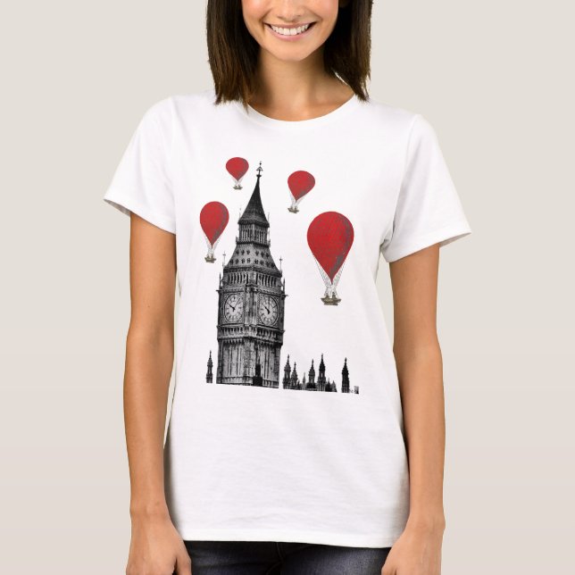 Big Ben and Red Hot Air Balloons 2 T-Shirt (Front)