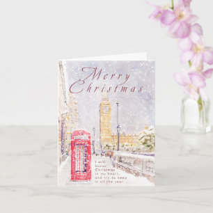 Big Ben and red telephone booth in snow  Card