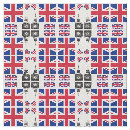 Big Ben, British Flag fabric trendy United Kingdom