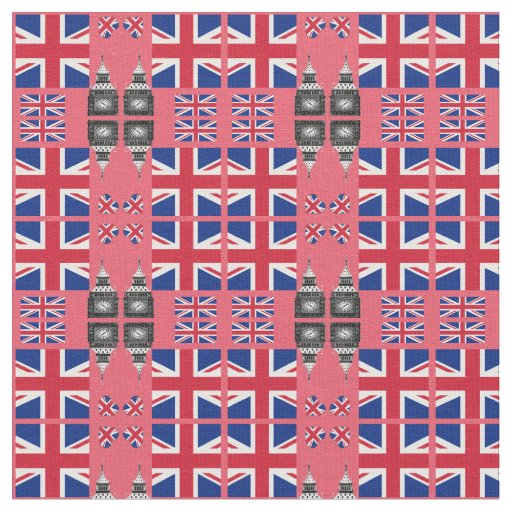 Big Ben, British Flag fabric trendy United Kingdom