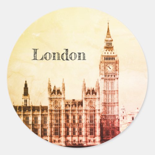 Big Ben Clock  London Westminster  vintage UK Classic Round Sticker