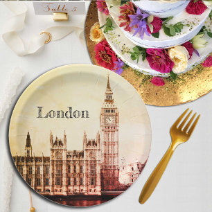 Big Ben Clock & London, Westminster / vintage UK Paper Plates