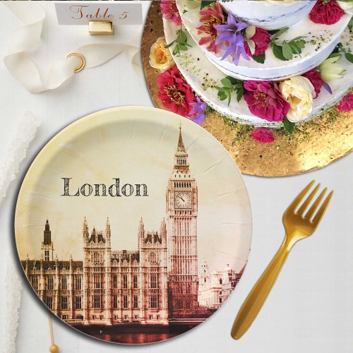 Big Ben Clock  London Westminster  vintage UK Paper Plates