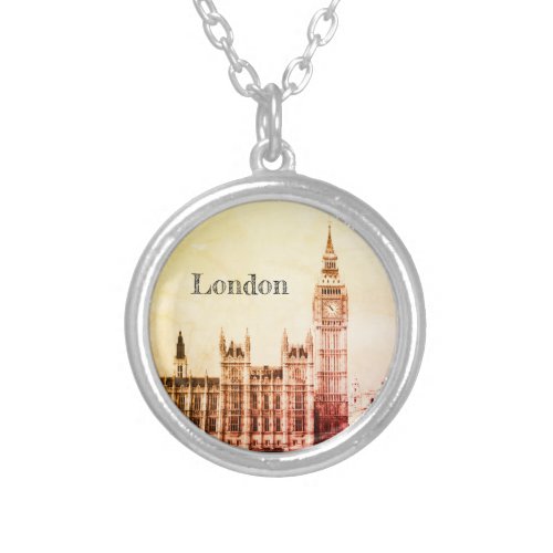 Big Ben Clock  London Westminster  vintage UK  Silver Plated Necklace