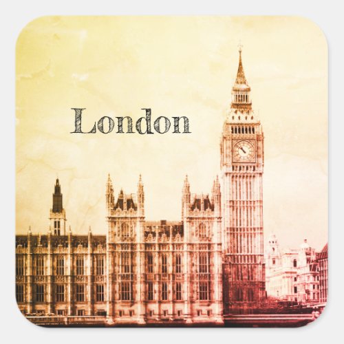 Big Ben Clock  London Westminster  vintage UK  Square Sticker