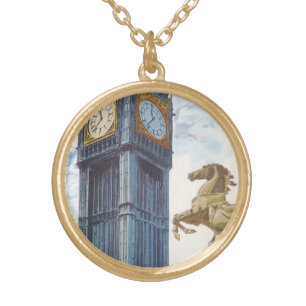 Big Ben Clock Tower at the Palace of Westminster Gold Plated Necklace