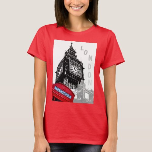 Big Ben Clock Tower London Red Telephone Box T_Shirt