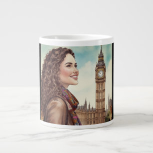 Big Ben Clock Tower,Lovely Lady Vacation in London Giant Coffee Mug
