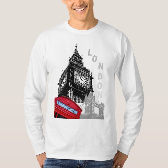Big Ben Clock Tower Red Telephone Box London T-Shirt (Front)