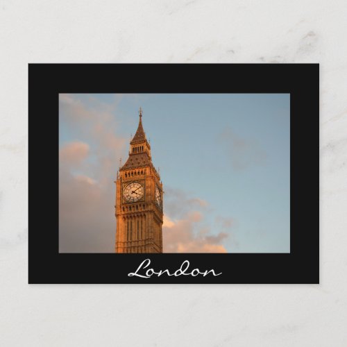 Big Ben in London black text postcard
