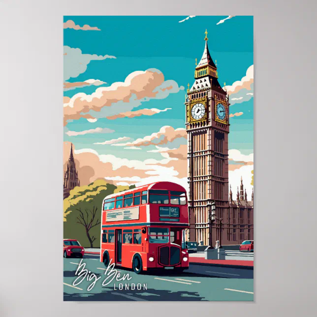 Big Ben London Art vintage travel illustration Poster | Zazzle