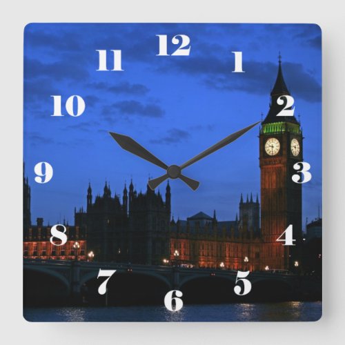 Big Ben London at night with numbers Square Wall Clock