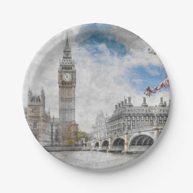 Big Ben London – British Landmark Party Tableware Paper Plates (Front)