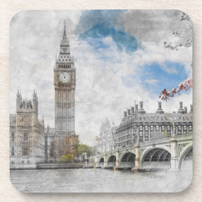 Big Ben London – British Travel Souvenir & UK  Beverage Coaster (Front)