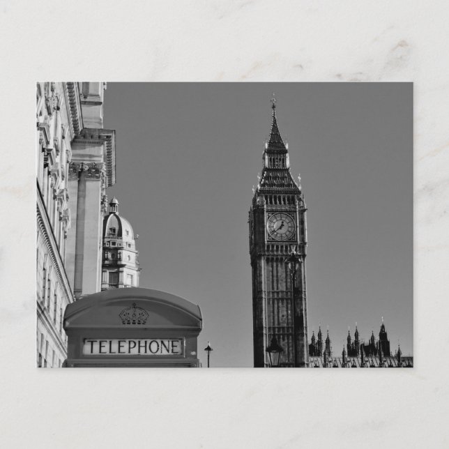 Big Ben London England Black and White Postcard (Front)