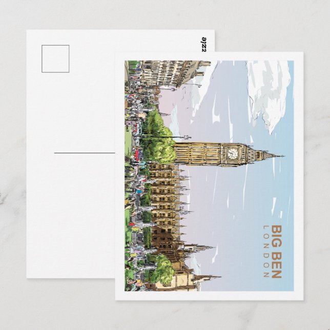 Big Ben London Famous Travel Place Illustration Postcard (Front/Back)