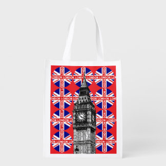 Big Ben London Flag Reusable Grocery Bag