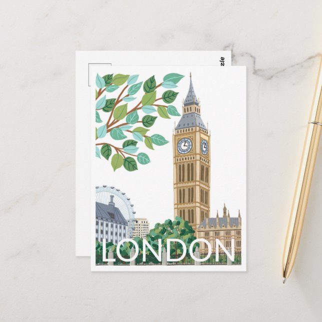 Big Ben London Illustration Postcard (Front/Back In Situ)