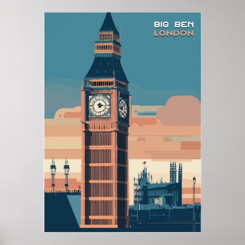 Big Ben London Retro Travel Vintage Poster Art