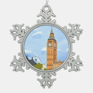Big Ben London Snowflake Pewter Christmas Ornament