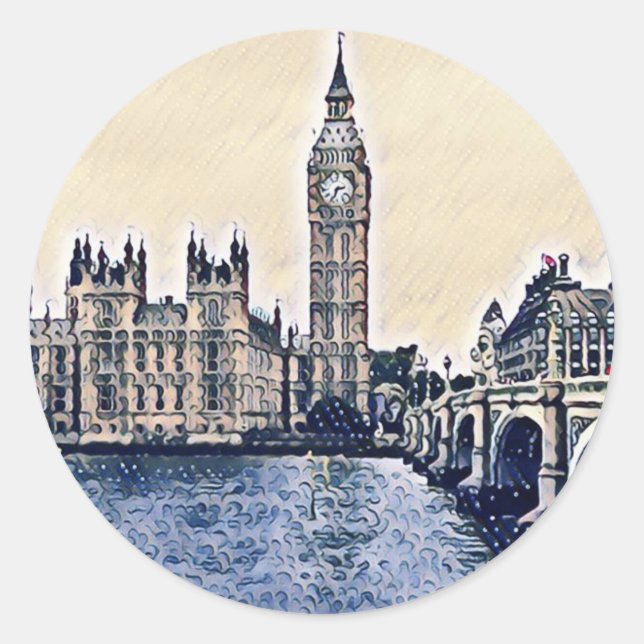 Big Ben London Watercolor art Classic Round Sticker (Front)