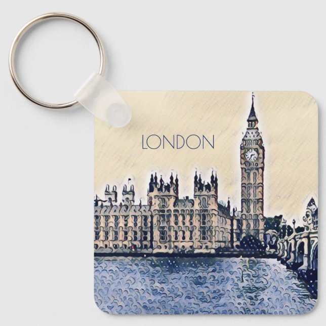 Big Ben London Watercolor art Keychain (Front)
