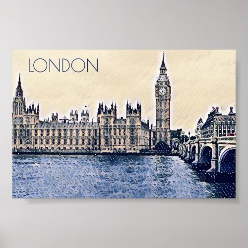 Big Ben London Watercolor art  Poster