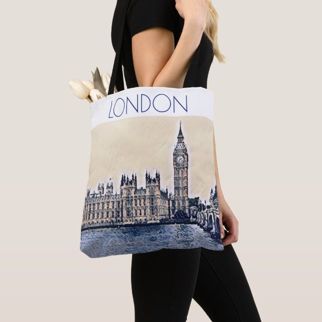 Big Ben London Watercolor art Tote Bag (Close Up)