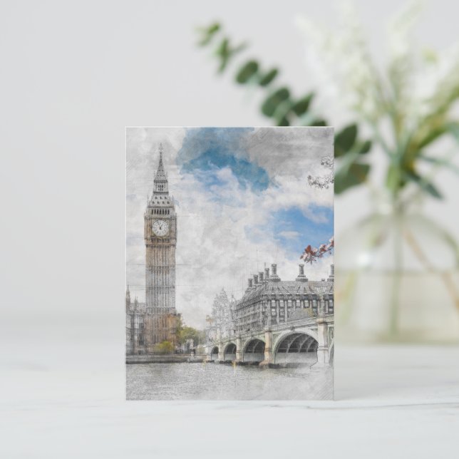Big Ben London Watercolor Postcard – Artistic UK  (Standing Front)
