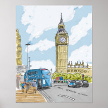 Big Ben London Watercolor Poster