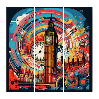 Big Ben Pop Art AcryliPrint®HD Triptych Wall Art