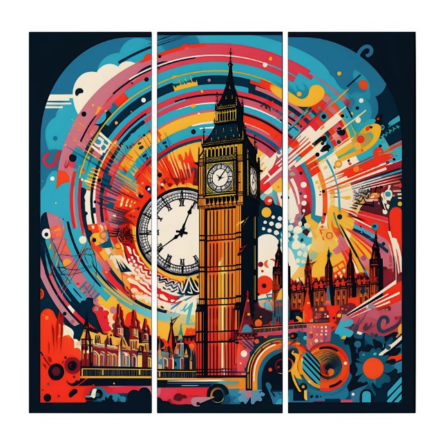 Big Ben Pop Art AcryliPrint®HD Triptych Wall Art (Front)