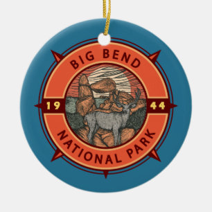 Big Bend National Park Elk Retro Compass Emblem Ceramic Ornament