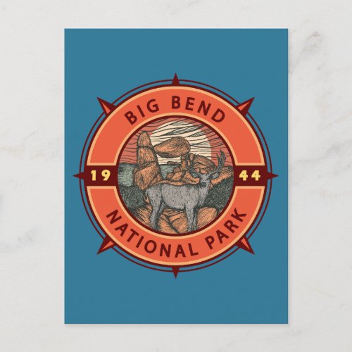 Big Bend National Park Elk Retro Compass Emblem Postcard