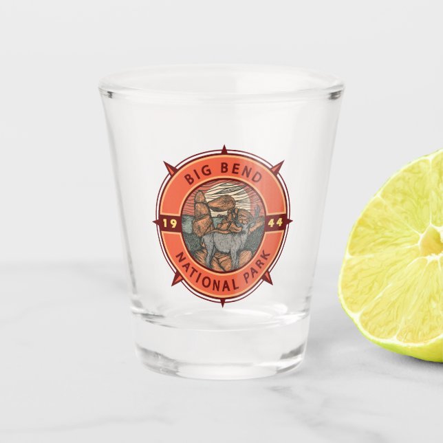 Big Bend National Park Elk Retro Compass Emblem Shot Glass (Front)