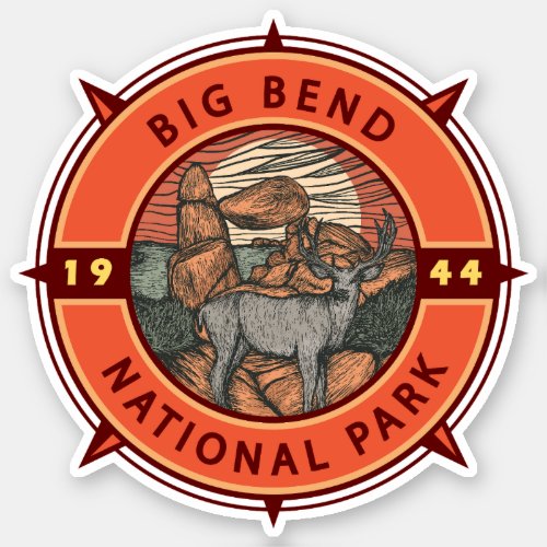 Big Bend National Park Elk Retro Compass Emblem Sticker