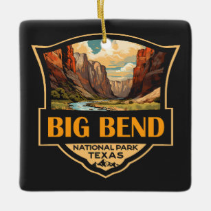 Big Bend National Park Illustration Retro Badge Ceramic Ornament
