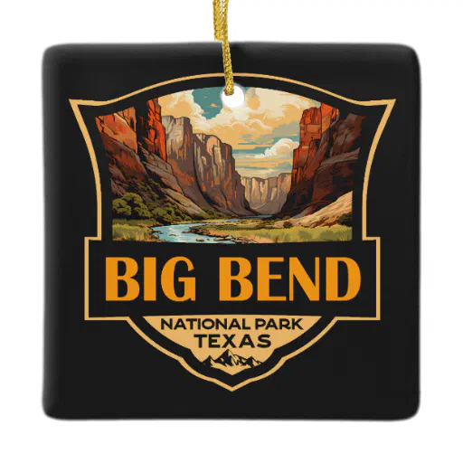 Big Bend National Park Illustration Retro Badge Ceramic Ornament