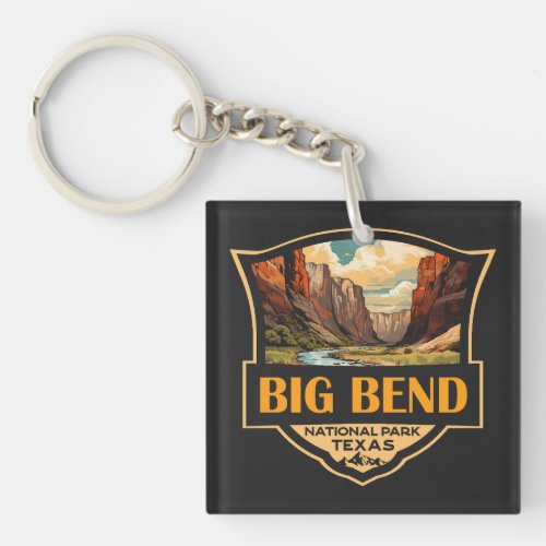Big Bend National Park Illustration Retro Badge Keychain