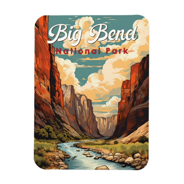 Big Bend National Park Illustration Retro Magnet (Vertical)