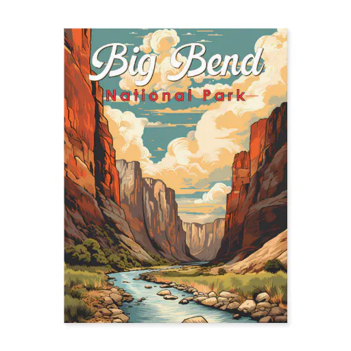 Big Bend National Park Illustration Retro Postcard
