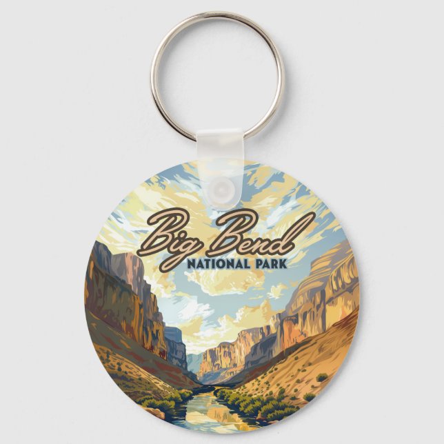 Big Bend National Park Texas Desert Retro Keychain (Front)