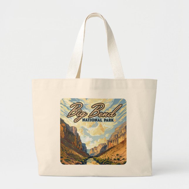 Big Bend National Park Texas Desert Retro Large Tote Bag (Front)