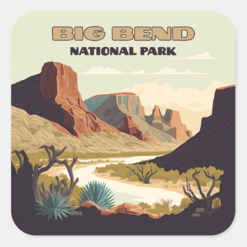 Big Bend National Park Texas Retro Travel Square Sticker