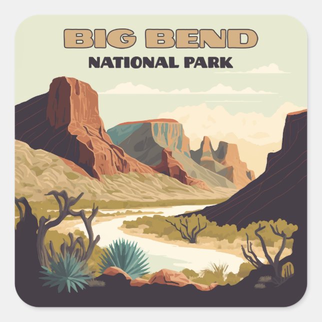 Big Bend National Park Texas Retro Travel Square Sticker (Front)