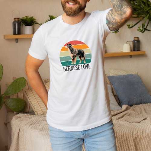 Big Bernese Love Retro Circle Tee for Dog Enthusi