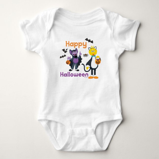 Big Bird and Count | Happy Halloween Baby Bodysuit (Front)