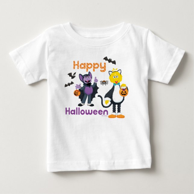 Big Bird and Count | Happy Halloween Baby T-Shirt (Front)