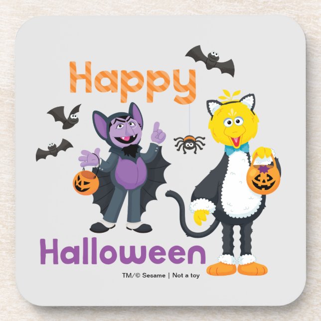 Big Bird and Count | Happy Halloween Beverage Coaster (Front)