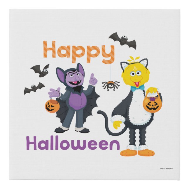 Big Bird and Count | Happy Halloween Faux Canvas Print (Front)